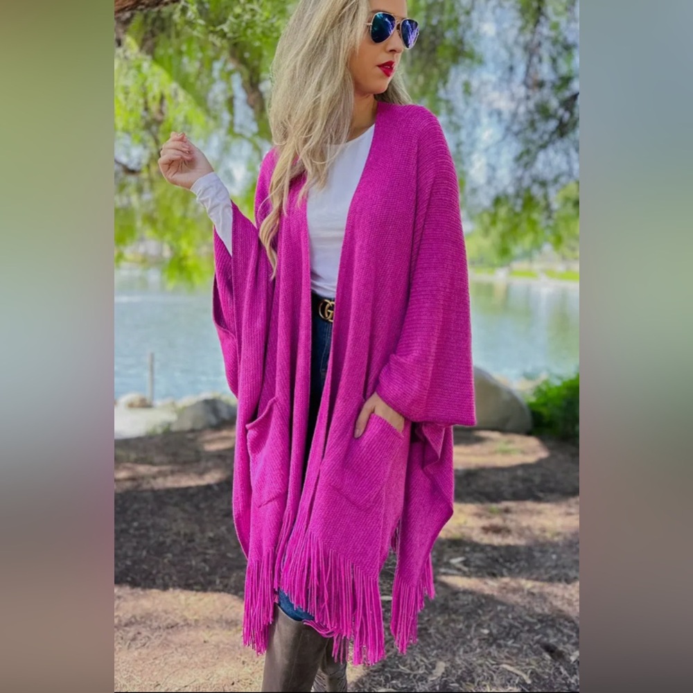 Pink Fringe Women's Poncho